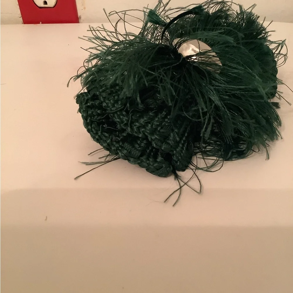 Vintage made in France large silk knit fringe pearl center hair barrette 7x4